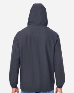 Harriton M73 Unisex Flex Twill Hooded Jacket – Dark Charcoal (on model back)