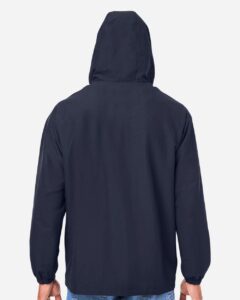 Harriton M73 Unisex Flex Twill Hooded Jacket – Dark Navy (on model back)