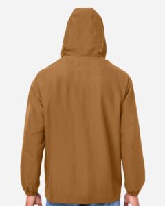 Harriton M73 Unisex Flex Twill Hooded Jacket – Duck Brown (on model back)