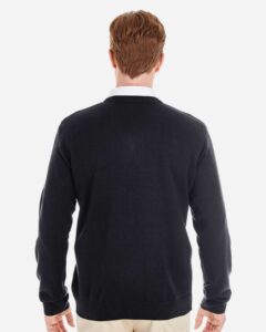 Harriton M420 Men’s Pilbloc™ V-Neck Sweater – Black (on model back)