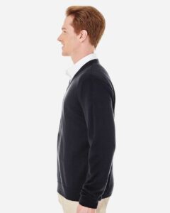 Harriton M420 Men’s Pilbloc™ V-Neck Sweater – Black (on model side)