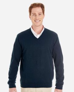 Harriton M420 Men’s Pilbloc™ V-Neck Sweater – Dark Navy (on model)