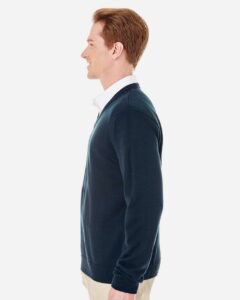 Harriton M420 Men’s Pilbloc™ V-Neck Sweater – Dark Navy (on model side)