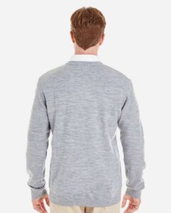 Harriton M420 Men’s Pilbloc™ V-Neck Sweater – Grey Heather (on model back)