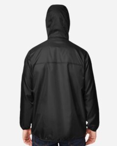 Team 365 TT77 Unisex Zone Protect Packable Anorak Jacket – Black (on model back)
