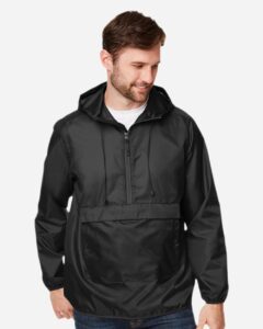 Team 365 TT77 Unisex Zone Protect Packable Anorak Jacket – Black (on model)