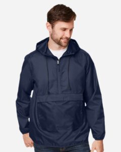 Team 365 TT77 Unisex Zone Protect Packable Anorak Jacket – Sport Dark Navy (on model)