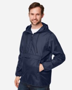 Team 365 TT77 Unisex Zone Protect Packable Anorak Jacket – Sport Dark Navy (on model side)