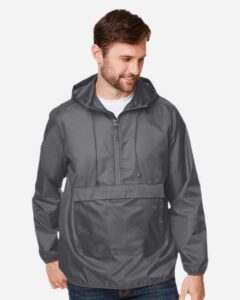 Team 365 TT77 Unisex Zone Protect Packable Anorak Jacket – Sport Graphite (on model)