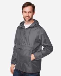 Team 365 TT77 Unisex Zone Protect Packable Anorak Jacket – Sport Graphite (on model side)
