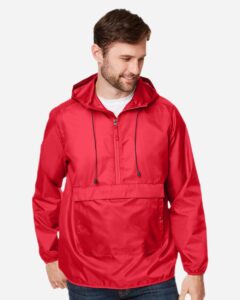 Team 365 TT77 Unisex Zone Protect Packable Anorak Jacket – Sport Red (on model)