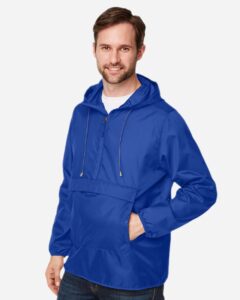 Team 365 TT77 Unisex Zone Protect Packable Anorak Jacket – Sport Royal (on model side)