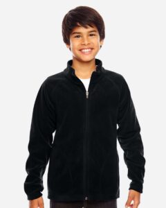 Team 365 TT90Y Youth Campus Microfleece Jacket – Black (on model)