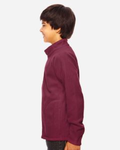 Team 365 TT90Y Youth Campus Microfleece Jacket – Sport Maroon (on model side)