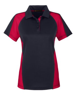 Harriton M385W Women’s Advantage Snag Protection Plus IL Colorblock Polo – Black/ Red/ Dark Charcoal