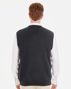 Harriton M415 Men’s Pilbloc™ V-Neck Sweater Vest – Black (on model back)