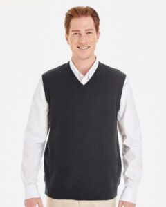Harriton M415 Men’s Pilbloc™ V-Neck Sweater Vest – Black (on model)