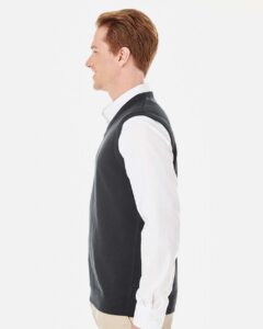 Harriton M415 Men’s Pilbloc™ V-Neck Sweater Vest – Black (on model side)