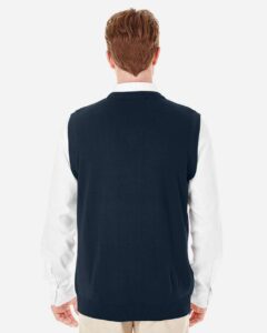 Harriton M415 Men’s Pilbloc™ V-Neck Sweater Vest – Dark Navy (on model back)