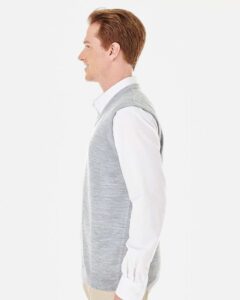 Harriton M415 Men’s Pilbloc™ V-Neck Sweater Vest – Grey Heather (on model side)