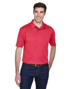 Harriton M354 Men’s Micro Piqué Polo – Red (on model)