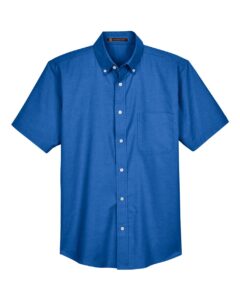 Harriton M600S Men’s Oxford Short Sleeve with Stain-Release – French Blue