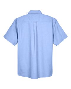 Harriton M600S Men’s Oxford Short Sleeve with Stain-Release – Light Blue (back)