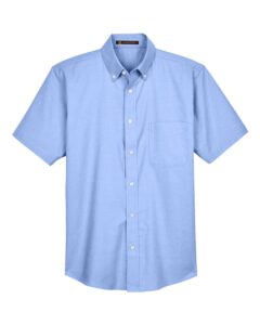 Harriton M600S Men’s Oxford Short Sleeve with Stain-Release – Light Blue