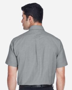 Harriton M600S Men’s Oxford Short Sleeve with Stain-Release – Oxford Grey (on model back)