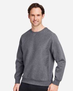 Team 365 TT98 Unisex Zone HydroSport™ Heavyweight Crewneck Sweatshirt – Dark Grey Heather (on model side)