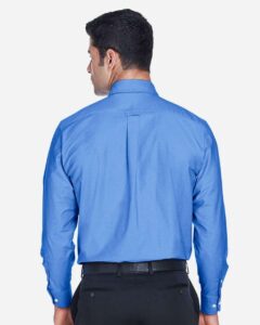 Harriton M600 Men’s Oxford Shirt – French Blue (on model back)