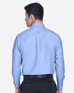 Harriton M600 Men’s Oxford Shirt – Light Blue (on model back)