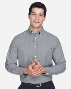 Harriton M600 Men’s Oxford Shirt – Oxford Grey (on model)