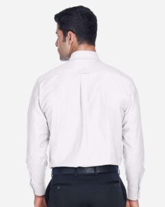 Harriton M600 Men’s Oxford Shirt – White (on model back)