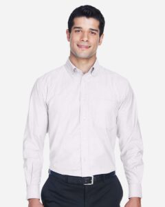 Harriton M600 Men’s Oxford Shirt – White (on model)