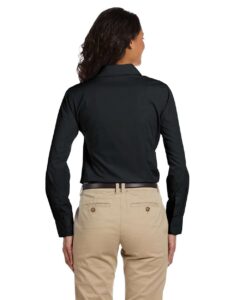 Harriton M510W Women’s Essential Poplin – Black (on model back)
