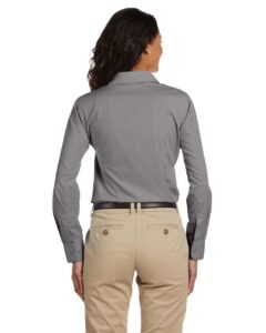 Harriton M510W Women’s Essential Poplin – Dark Grey (on model back)