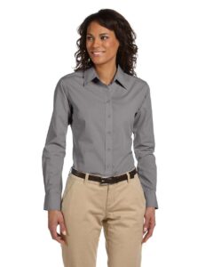 Harriton M510W Women’s Essential Poplin – Dark Grey (on model)