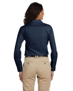 Harriton M510W Women’s Essential Poplin – Navy (on model back)