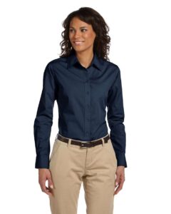 Harriton M510W Women’s Essential Poplin – Navy (on model)