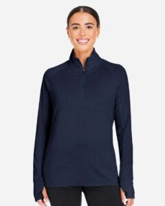 Puma Golf PG400W Women’s Bandon Quarter-Zip Pullover – Navy Blazer (on model)