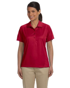 Harriton M374W Women’s Polytech Mesh Insert Polo – Red (on model)