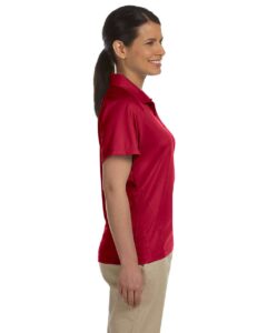 Harriton M374W Women’s Polytech Mesh Insert Polo – Red (on model side)
