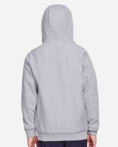 Team 365 TT96Y Youth Zone HydroSport™ Heavyweight Hooded Sweatshirt – Athletic Heather (on model back)