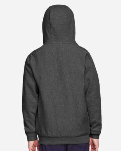 Team 365 TT96Y Youth Zone HydroSport™ Heavyweight Hooded Sweatshirt – Dark Grey Heather (on model back)
