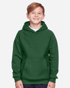 Team 365 TT96Y Youth Zone HydroSport™ Heavyweight Hooded Sweatshirt – Sport Dark Green (on model)