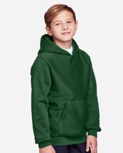 Team 365 TT96Y Youth Zone HydroSport™ Heavyweight Hooded Sweatshirt – Sport Dark Green (on model side)