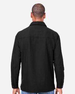 Harriton M72 Unisex Flex Twill Overshirt Jacket – Black (on model back)