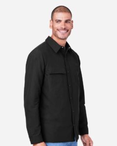 Harriton M72 Unisex Flex Twill Overshirt Jacket – Black (on model side)