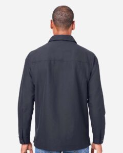Harriton M72 Unisex Flex Twill Overshirt Jacket – Dark Charcoal (on model back)